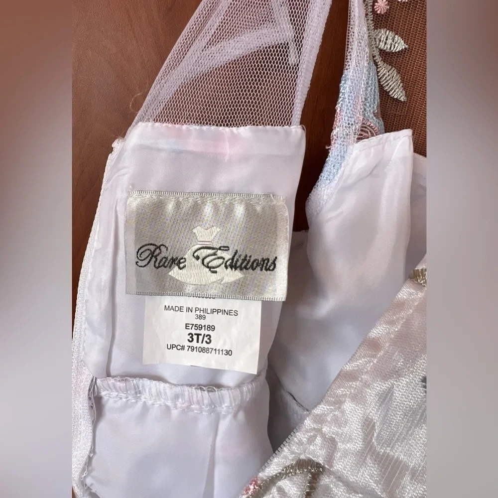 Rare Editions - Girls white floral sheer sleeveless dress (Size 3T) - Picture 4 of 6